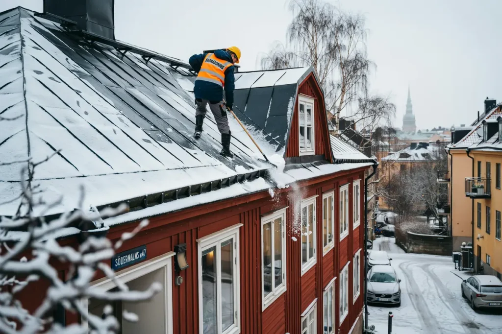 sn skottning av tak p bostadsfastighet i s dermalm stockholm